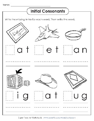 Phonics Beginning Consonant Words Rug, Big, Hat, Fill in the Missing Letters Worksheet Phonics Beginning Consonant Words Rug, Big, Hat, Fill in the Missing Letters Worksheet