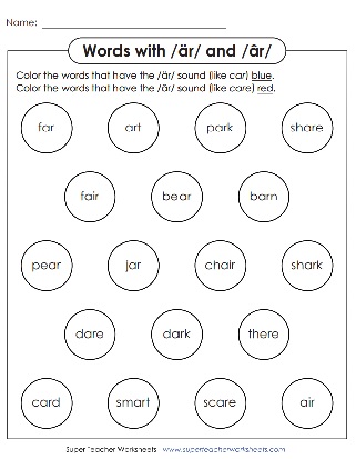 Phonics Worksheets - R-Controlled Air Sound
