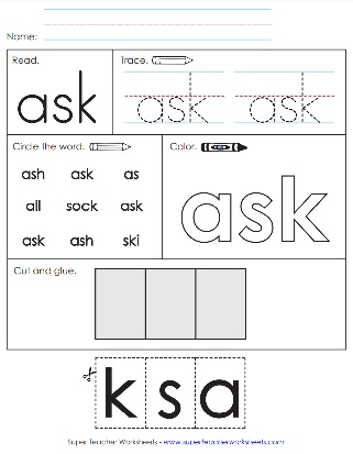 Cut and Glue Sight Word - Ask