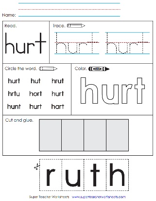 Snap Word Worksheet: Cut, Glue, Color, Write