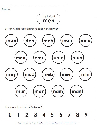 Bingo Dauber Sight Word Activity: Men