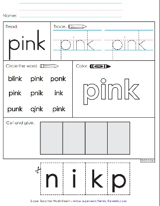 Pink Snap Word Worksheet