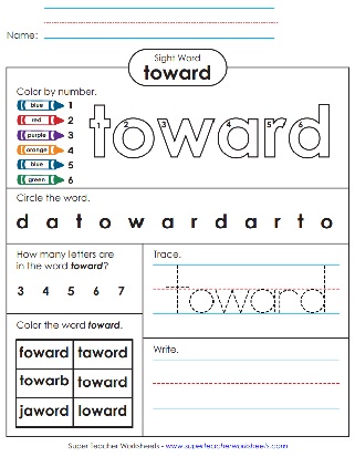 Word of the Day Practice Worksheets: Toward
