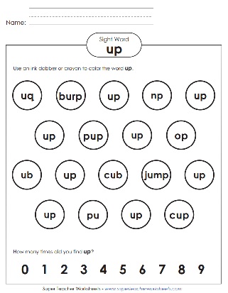 Snap Word Activity Worksheet: Up