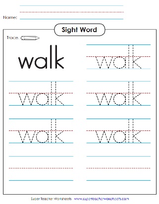 Trace & Write Practice Worksheet: Walk