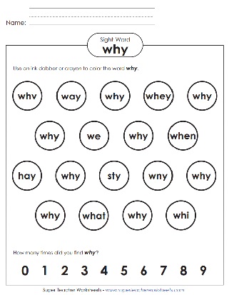 Literacy Worksheet: Snap Word - Why