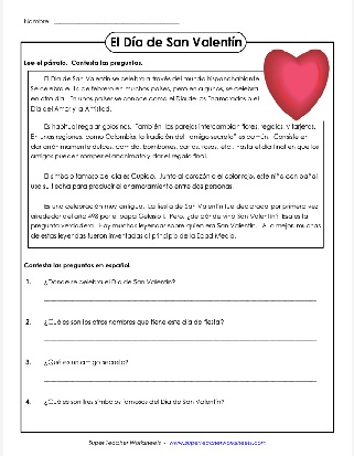 El D&iacute;a de San Valent&iacute;n hoja de c&aacute;lculo