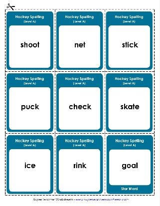 1st Grade Printable Spelling List Flashcards Hockey Theme Words Worksheet 