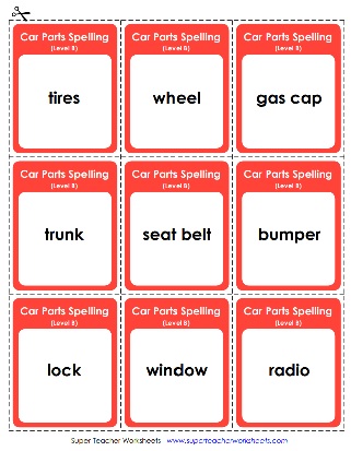 Car Parts Flashcards - Kids