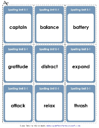 5th Grade Spelling Words Short-a Short-e Flashcards Worksheet
