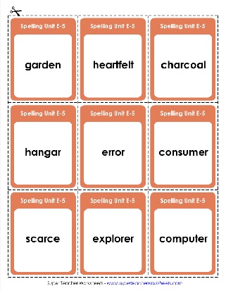 5th Grade Spelling List R-Controlled Vowels Flash Cards Worksheet