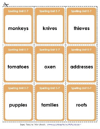 5th Grade Spelling List Theme Plural Nouns Flashcards Activity Worksheet