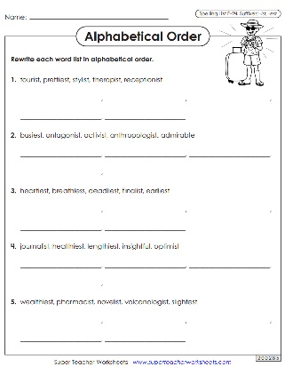 Printable Spelling Worksheets - ABC Order