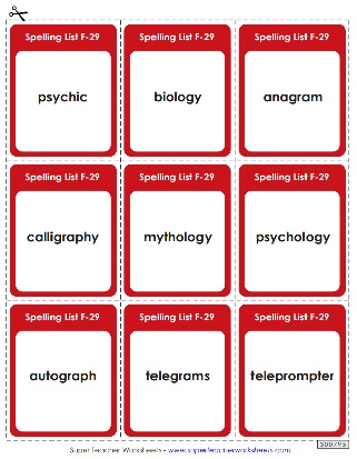 Printable Spelling Flashcards - Sixth Grade