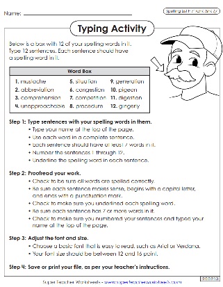 6th Grade Spelling Worksheets - Typing Activity