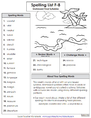 Printable Spelling Word List - 6th Grade