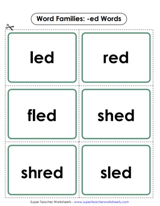 Word Family -ed Flash Cards