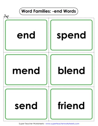 Word Family -end Printable Review Cards