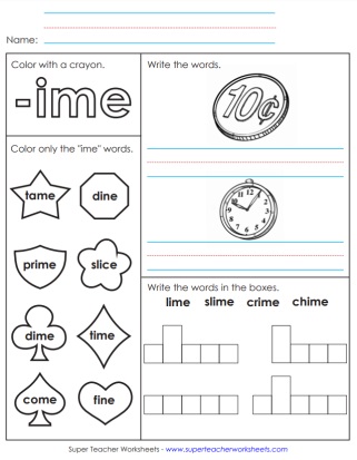 Word Family -ime practice Printable